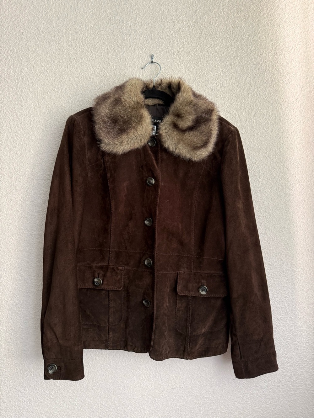 Alfani Dark Brown Suede Jacket with Faux Fur Collar